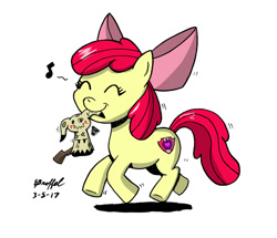 Size: 1024x879 | Tagged: safe, artist:cartoon-eric, character:apple bloom, adorabloom, crossover, cute, cutie mark, female, mimikyu, mouth hold, pokémon, simple background, solo, the cmc's cutie marks, white background