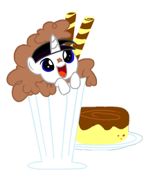 Size: 5000x6000 | Tagged: safe, artist:barrfind, oc, oc only, oc:barrfind, species:pony, species:unicorn, :d, absurd resolution, baby, baby pony, cinnamon bun, colt, cute, food, happy, male, milkshake, open mouth, simple background, smiling, solo, tiny ponies, transparent background, vector