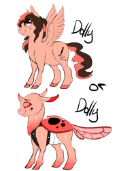 Size: 1401x2000 | Tagged: safe, artist:dolly, oc, oc only, oc:dollybug, species:changeling, species:pegasus, species:pony, species:reformed changeling, changedling oc, changeling oc, design, ladybug, ladybug changeling, simple background, spread wings, white background, wings