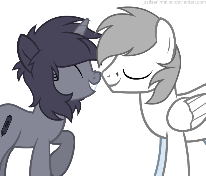 Size: 700x600 | Tagged: safe, artist:justisanimation, oc, oc only, oc:kate, oc:kej, species:pony, animated, animated at source, boop, flash, gif, k+k, oc x oc, present, shipping, simple background, vector, white background