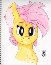 Size: 3317x4252 | Tagged: safe, artist:andandampersand, oc, oc only, oc:beauty cheat, species:pegasus, species:pony, absurd resolution, big ears, bust, c:, chest fluff, female, looking at you, mare, portrait, smiling, solo, traditional art