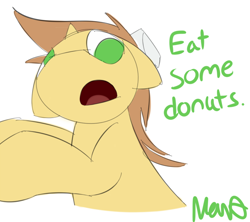 Size: 1000x889 | Tagged: safe, artist:nevaylin, character:donut joe, species:pony, species:unicorn, dialogue, male, open mouth, simple background, solo, white background