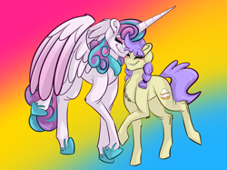 Size: 2732x2048 | Tagged: safe, artist:percy-mcmurphy, character:cream puff, character:princess flurry heart, species:alicorn, species:earth pony, species:pony, blushing, craft, eyes closed, female, flurrpuff, lesbian, mare, nuzzling, older, shipping, smiling