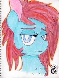 Size: 3337x4376 | Tagged: safe, artist:andandampersand, oc, oc only, oc:autumn moon, species:pegasus, species:pony, absurd resolution, bust, chest fluff, female, lidded eyes, looking at you, mare, open mouth, portrait, solo, traditional art