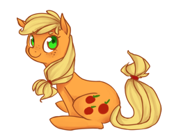 Size: 1000x800 | Tagged: safe, artist:xarakayx, character:applejack, female, hatless, missing accessory, simple background, sitting, solo