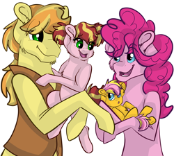 Size: 2000x1800 | Tagged: safe, artist:percy-mcmurphy, character:braeburn, character:pinkie pie, oc, oc:swifty scuffles, oc:wild wes, parent:braeburn, parent:pinkie pie, parents:braepie, species:pony, ship:braepie, colt, female, filly, male, offspring, shipping, straight