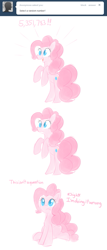Size: 547x1276 | Tagged: safe, artist:bambooharvester, character:pinkie pie, species:pony, ask, bipedal, female, pinkie pie replies, solo, tumblr