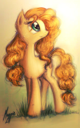 Size: 591x949 | Tagged: safe, artist:magfen, character:pear butter, species:pony, episode:the perfect pear, g4, my little pony: friendship is magic, cute, female, looking up, pearabetes, solo