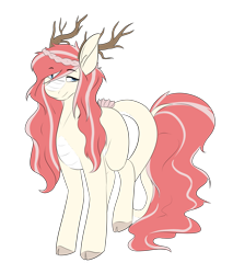 Size: 3843x4512 | Tagged: safe, artist:celestialoddity, oc, oc only, oc:iliana hikari, species:kirin, absurd resolution, antlers, cloven hooves, female, flower, flower in tail, hybrid, scales, simple background, smiling, solo, standing, transparent background