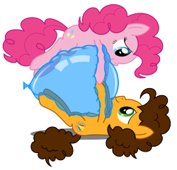 Size: 2300x2221 | Tagged: safe, artist:bladedragoon7575, character:cheese sandwich, character:pinkie pie, species:pony, ship:cheesepie, balloon, balloon sitting, female, holding hooves, male, shipping, snuggling, straight