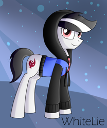 Size: 900x1080 | Tagged: safe, artist:whitelie, oc, oc only, oc:white lie, species:pony, clothing, hoodie, solo
