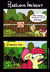 Size: 4015x5767 | Tagged: safe, artist:poecillia-gracilis19, character:apple bloom, character:grand pear, species:earth pony, species:pony, episode:the perfect pear, g4, my little pony: friendship is magic, absurd resolution, apple bloom's bow, biting pear of salamanca, bow, female, filly, foal, grandfather and granddaughter, hair bow, male, stallion