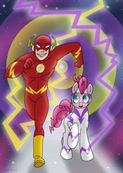 Size: 1024x1436 | Tagged: safe, artist:lavenderrain24, character:fili-second, character:pinkie pie, species:pony, episode:power ponies, g4, my little pony: friendship is magic, crossover, the flash