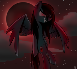 Size: 1024x924 | Tagged: safe, artist:whitelie, oc, oc only, oc:dead moon, species:pegasus, species:pony, evil grin, grin, moon, smiling, solo