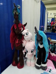 Size: 1536x2048 | Tagged: safe, artist:makeitsew, artist:nazegoreng, character:queen chrysalis, oc, oc:fluffle puff, oc:marksaline, bronycon, irl, photo, plushie