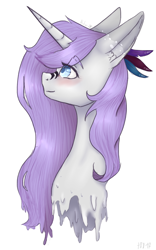 Size: 1280x2045 | Tagged: safe, artist:lastaimin, oc, oc only, oc:hotah, species:pony, species:unicorn, blushing, bust, female, mare, melting, portrait, simple background, solo, white background