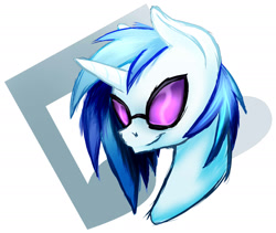 Size: 1649x1393 | Tagged: safe, artist:thatonegib, character:dj pon-3, character:vinyl scratch, species:pony, species:unicorn, bust, cutie mark background, daily sketch, female, glasses, mare, portrait, simple background, smiling, solo, white background