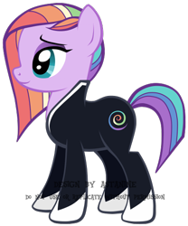 Size: 440x528 | Tagged: safe, artist:petraea, oc, oc only, oc:chroma swirl, species:earth pony, species:pony, bodysuit, female, mare, simple background, solo, transparent background, vector