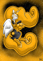 Size: 827x1169 | Tagged: safe, artist:darklamprey, character:princess celestia, crossover, dc universe, female, orange lantern, solo, space background