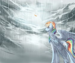 Size: 2600x2200 | Tagged: safe, artist:dream--chan, character:rainbow dash, species:pegasus, species:pony, crying, feather, female, implied death, rain, solo