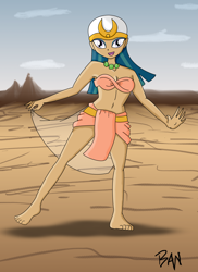 Size: 1700x2338 | Tagged: safe, artist:banquo0, character:somnambula, species:human, episode:daring done, g4, barefoot, belly button, clothing, feet, female, humanized, loincloth, midriff, skirt, skirt lift, solo