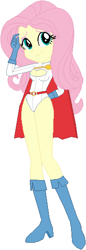 Size: 190x551 | Tagged: safe, artist:wolf, character:fluttershy, my little pony:equestria girls, boob window, boots, breasts, cape, cleavage, clothing, cosplay, costume, dc comics, gloves, leotard, open chest, power girl, shoes