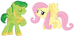 Size: 1024x507 | Tagged: safe, artist:petraea, character:fluttershy, oc, oc:swiftwing, species:pegasus, species:pony, armor, blushing, male, simple background, stallion, transparent background, vector