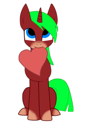 Size: 2000x2894 | Tagged: safe, artist:marianokun, oc, oc only, oc:marianokun, species:pony, species:unicorn, 2020 community collab, derpibooru community collaboration, cute, heart, looking up, mouth hold, simple background, solo, transparent background, unicorn oc