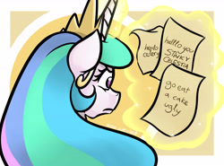 Size: 6750x5000 | Tagged: safe, artist:poecillia-gracilis19, character:princess celestia, absurd resolution, celestia is not amused, female, henlo, meme, ponified animal photo, scroll, solo, this will end in tears and/or a journey to the moon, unamused