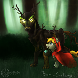 Size: 1000x1000 | Tagged: safe, artist:aeritus, species:pony, 30 minute art challenge, basket, cloak, clothing, little red riding hood, mouth hold, timber wolf