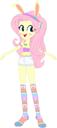 Size: 267x601 | Tagged: safe, artist:wolf, character:fluttershy, my little pony:equestria girls, blushing, bunny ears, bunnyshy, clothing, easter, female, holiday, missing shoes, shorts, simple background, socks, solo, white background