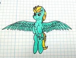 Size: 1867x1440 | Tagged: safe, artist:summerium, character:lightning dust, species:pegasus, species:pony, chest fluff, female, flying, lined paper, mare, solo, traditional art