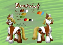 Size: 1280x905 | Tagged: safe, artist:hilfigirl, oc, oc only, oc:pawprint, species:earth pony, species:pony, collar, paw prints, reference sheet, solo