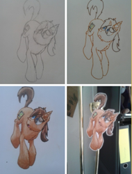 Size: 624x819 | Tagged: safe, artist:hilfigirl, oc, oc only, oc:heavy weight, species:pony, species:unicorn, hanging, lineart, sketch, solo, traditional art