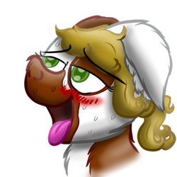 Size: 512x512 | Tagged: safe, artist:hilfigirl, oc, oc only, oc:pawprint, species:earth pony, species:pony, blushing, head, panting, relief, simple background, solo, sweat, telegram sticker, transparent background