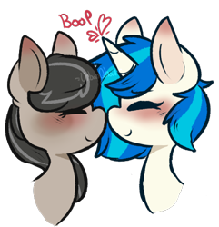 Size: 480x498 | Tagged: safe, artist:urbanqhoul, character:dj pon-3, character:octavia melody, character:vinyl scratch, species:earth pony, species:pony, species:unicorn, ship:scratchtavia, blushing, boop, bust, eyes closed, female, heart, lesbian, mare, noseboop, profile, shipping, simple background, transparent background