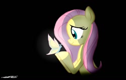 Size: 1244x792 | Tagged: safe, artist:willisninety-six, character:fluttershy, species:pegasus, species:pony, butterfly, darkness, female, light in the dark, mare, smiling, solo