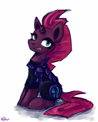 Size: 2000x2500 | Tagged: safe, artist:amy-gamy, character:tempest shadow, species:pony, species:unicorn, my little pony: the movie (2017), broken horn, female, mare, open mouth, simple background, sitting, solo, white background