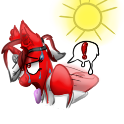 Size: 512x512 | Tagged: safe, artist:hilfigirl, oc, oc only, oc:aescula, color change, dialogue, doctor, exclamation point, head mirror, hot, panting, simple background, solo, speech bubble, sun, sweat, telegram sticker, transparent background
