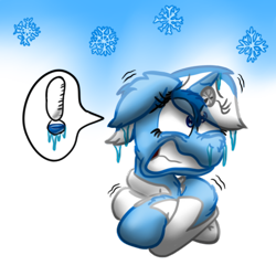 Size: 512x512 | Tagged: safe, artist:hilfigirl, oc, oc only, oc:aescula, species:pony, species:unicorn, cartoon, cold, color change, dialogue, doctor, freezing, head mirror, shivering, simple background, solo, speech bubble, transparent background, trembling