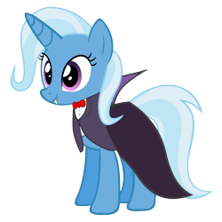 Size: 1294x1296 | Tagged: safe, artist:kingdark0001, edit, character:trixie, species:pony, species:unicorn, 80s, bow tie, cape, clothing, count duckula, cute, danger mouse, diatrixes, female, halloween, holiday, mare, parody, simple background, solo, transparent background, vampire, vector, vector edit, vegetarian