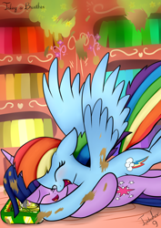 Size: 2480x3507 | Tagged: safe, artist:twidasher, character:rainbow dash, character:twilight sparkle, species:alicorn, species:pegasus, species:pony, ship:twidash, female, happy, horn, hug, laughing, lesbian, shipping, wings