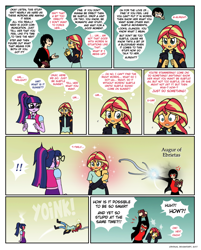 Size: 902x1124 | Tagged: safe, artist:crydius, character:sunset shimmer, character:twilight sparkle, character:twilight sparkle (scitwi), oc, oc:crydius, species:eqg human, comic:love advice, ship:scitwishimmer, ship:sunsetsparkle, my little pony:equestria girls, bloodborne, blushing, blushing profusely, comic, cute, female, lesbian, looking at each other, magic, shimmerbetes, shipping, yoink