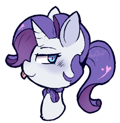 Size: 418x427 | Tagged: safe, artist:urbanqhoul, character:rarity, species:pony, species:unicorn, bust, female, lidded eyes, mare, simple background, smiling, solo, tongue out, transparent background
