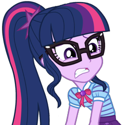 Size: 2038x2048 | Tagged: safe, artist:thebarsection, character:twilight sparkle, character:twilight sparkle (scitwi), species:eqg human, g4, my little pony: equestria girls, my little pony:equestria girls, bow tie, ewww!!!, female, geode of telekinesis, glasses, magical geodes, pendant, simple background, solo, transparent background