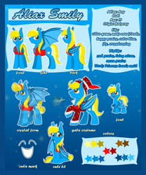 Size: 1000x1200 | Tagged: safe, artist:unisoleil, oc, oc only, oc:aliax smily, species:bat pony, species:crystal pony, species:pony, clothing, colt, crystallized, female, hat, male, mare, reference sheet, rule 63, solo, stallion, top hat