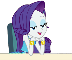 Size: 2048x1703 | Tagged: safe, artist:thebarsection, character:rarity, g4, my little pony: equestria girls, my little pony:equestria girls, clothing, female, geode of shielding, lidded eyes, magical geodes, open mouth, simple background, solo, table, transparent background