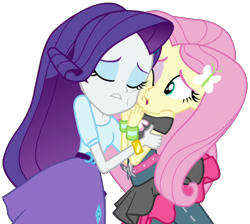 Size: 2048x1834 | Tagged: safe, artist:thebarsection, character:fluttershy, character:rarity, ship:rarishy, equestria girls:dance magic, g4, my little pony: equestria girls, my little pony:equestria girls, spoiler:eqg specials, butterfly, cheek squish, clothing, eyes closed, female, hug, lesbian, one eye closed, shipping, simple background, skirt, solo, squishy cheeks, transparent background, tutu