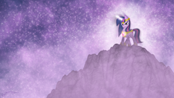 Size: 1920x1080 | Tagged: safe, artist:jamey4, edit, character:twilight sparkle, alternate hairstyle, armor, armor of friendship, element of magic, female, glowing horn, looking at you, prevailing armor, smiling, smirk, solo, wallpaper, wallpaper edit