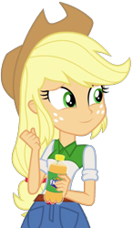 Size: 1195x2048 | Tagged: safe, artist:thebarsection, character:applejack, my little pony:equestria girls, clothing, cowboy hat, fanta, female, hat, simple background, smiling, soda, solo, stetson, transparent background